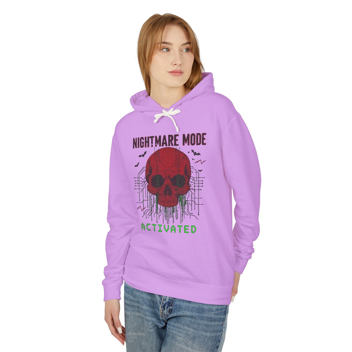 Nightmare Mode Activated Hoodie, Unisex Lightweight Pullover, Spooky Sweatshirt for Halloween, Gift for Horror and Gamers, Casual Wear