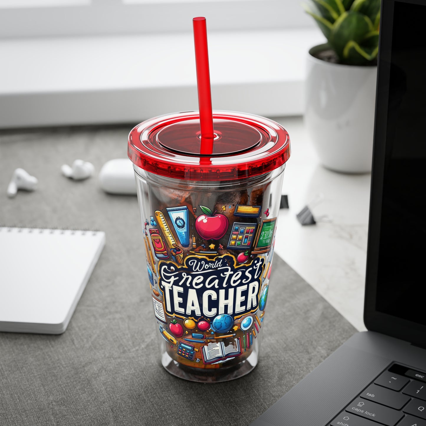 World's Greatest Teacher - Sunsplash Tumbler with Straw, 16oz (G2)