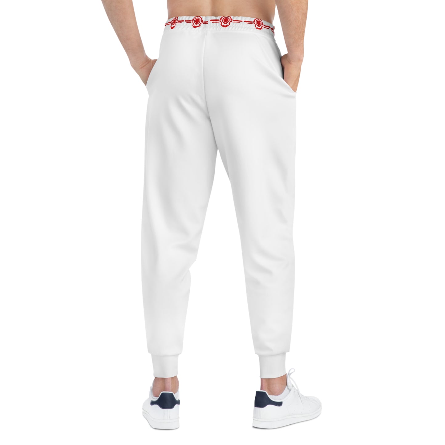 Omnera Branded Logo Athletic Joggers — White & Red Branded Track Pants
