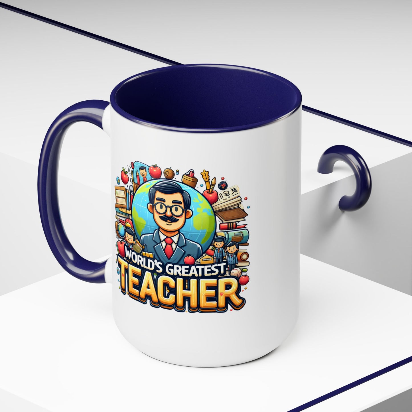 World's Greatest Teacher - Two-Tone Coffee Mugs, 15oz, (LeftG1)