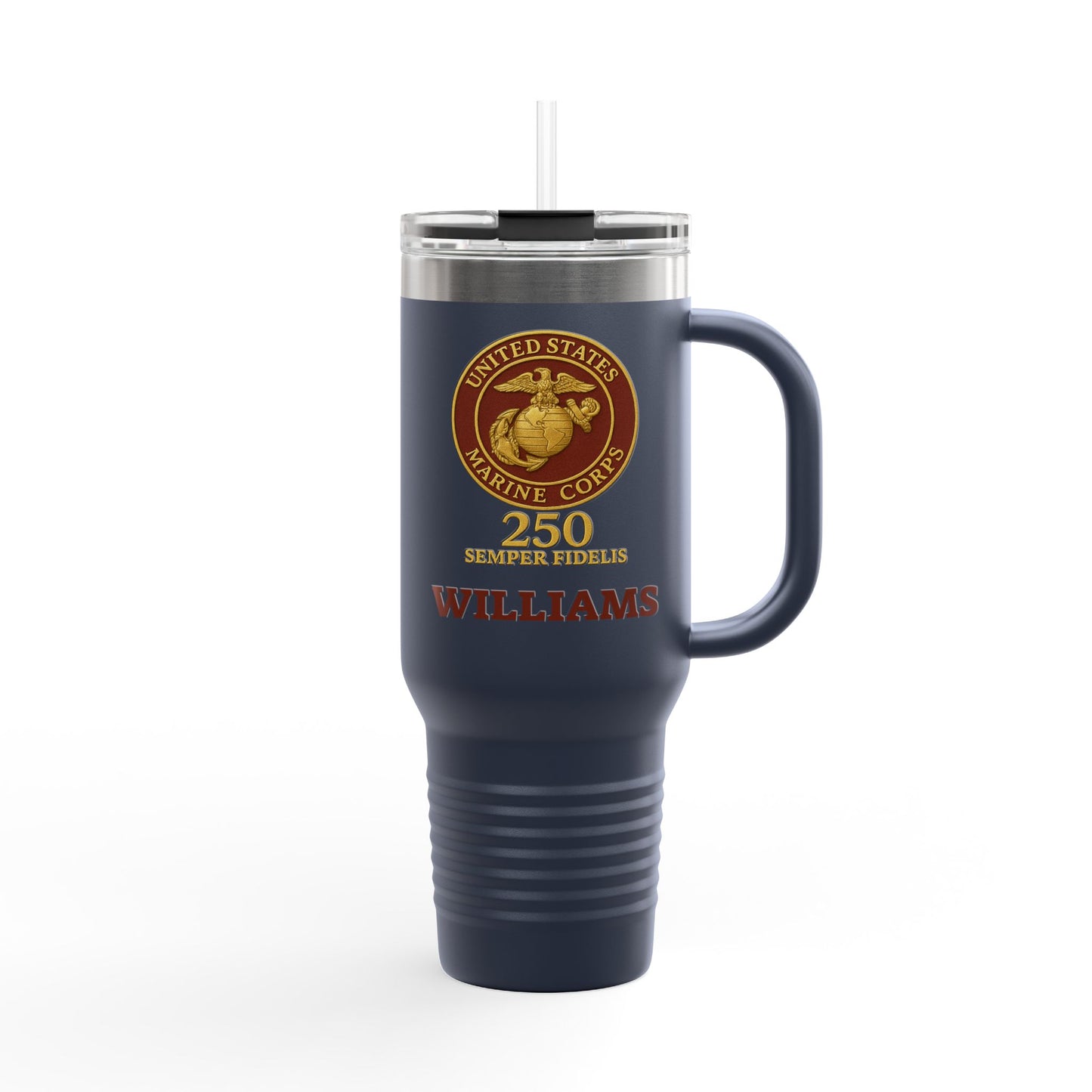 Customizable 40oz Insulated Travel Mug - United States Marine Corps Semper Fidelis Design (Emblem Has Deep Red Background)