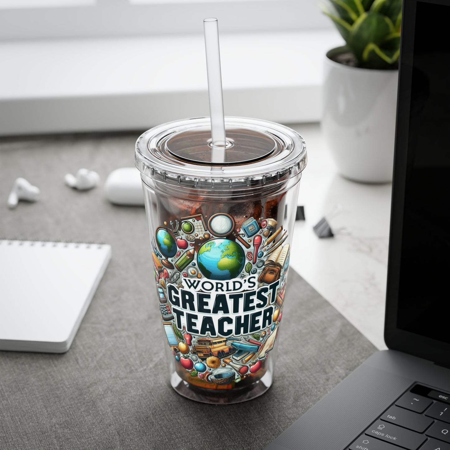 World's Greatest Teacher - Sunsplash Tumbler with Straw, 16oz (G3)