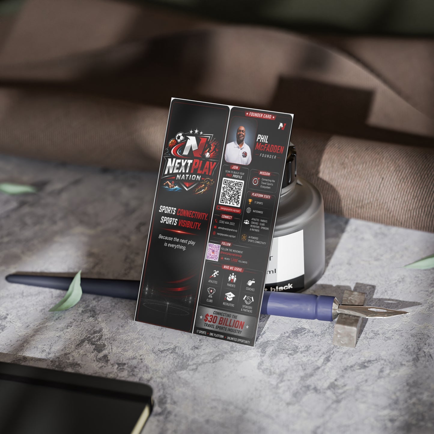 NextPlay Nation Logo Business Cards — Black Sports Branded Cards (Personalized)