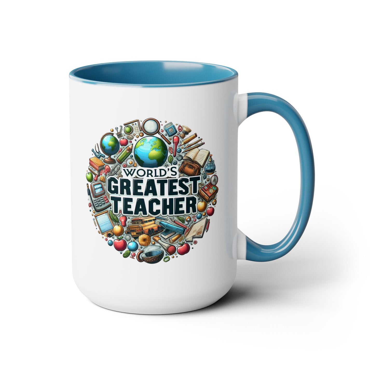 World's Greatest Teacher - Two-Tone Coffee Mugs, 15oz, (RightG3)