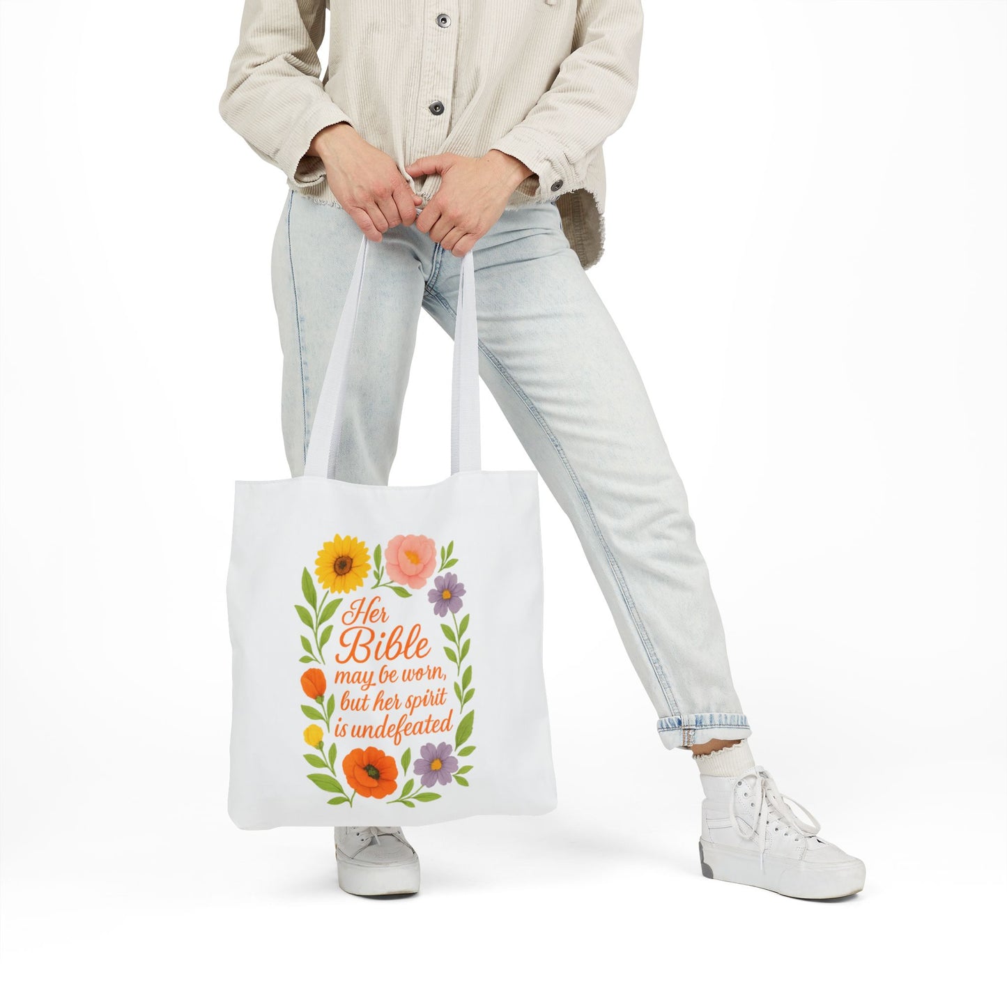 Inspirational Floral Canvas Tote Bag with 5-Color Straps