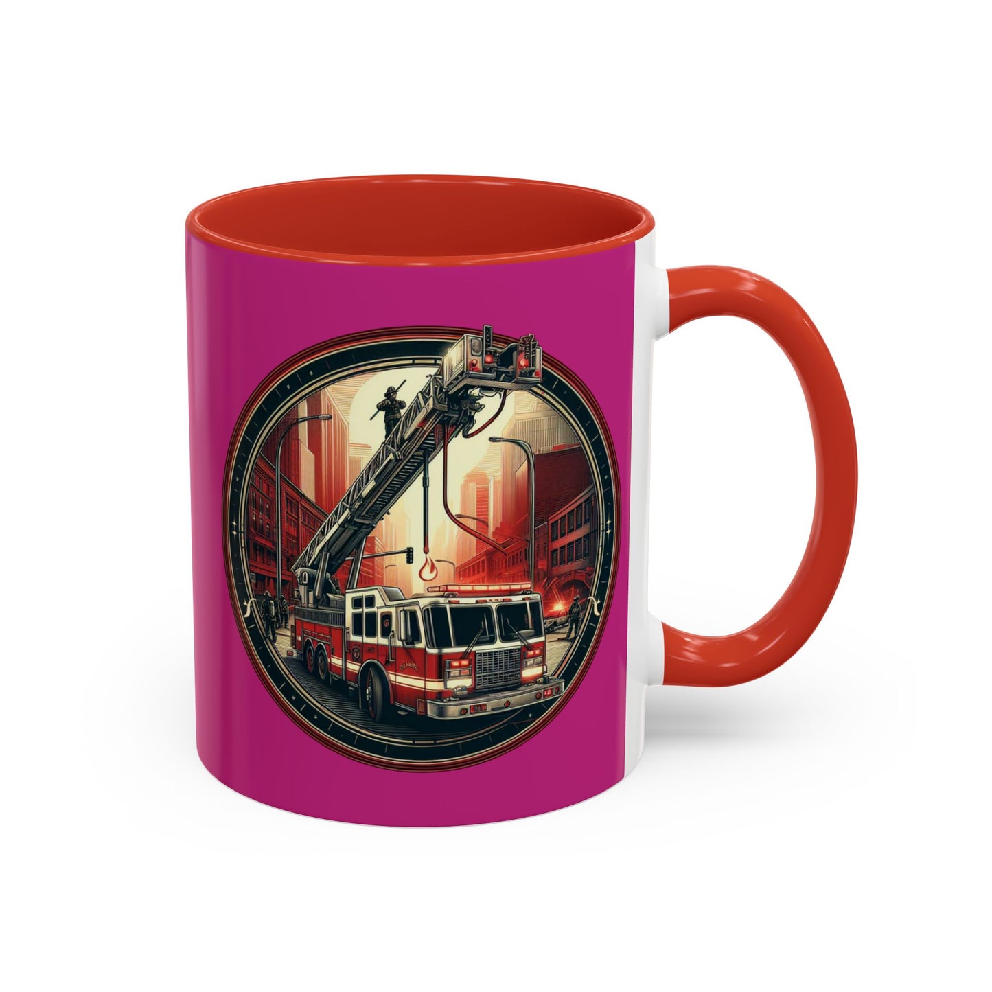 Courage Under Fire - Fire Chief - Hook and Ladder - Pink/White Accent Coffee Mug, 11oz