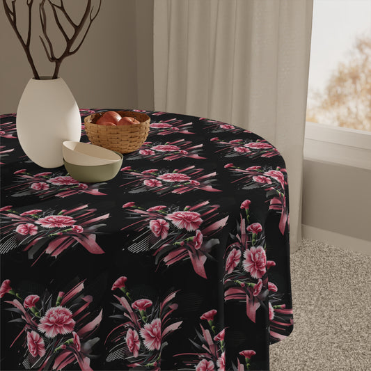 Pink Carnations On Black Tablecloth