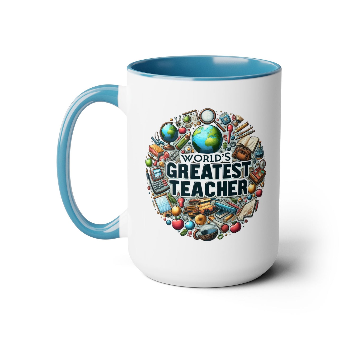 World's Greatest Teacher - Two-Tone Coffee Mugs, 15oz, (LeftG3)
