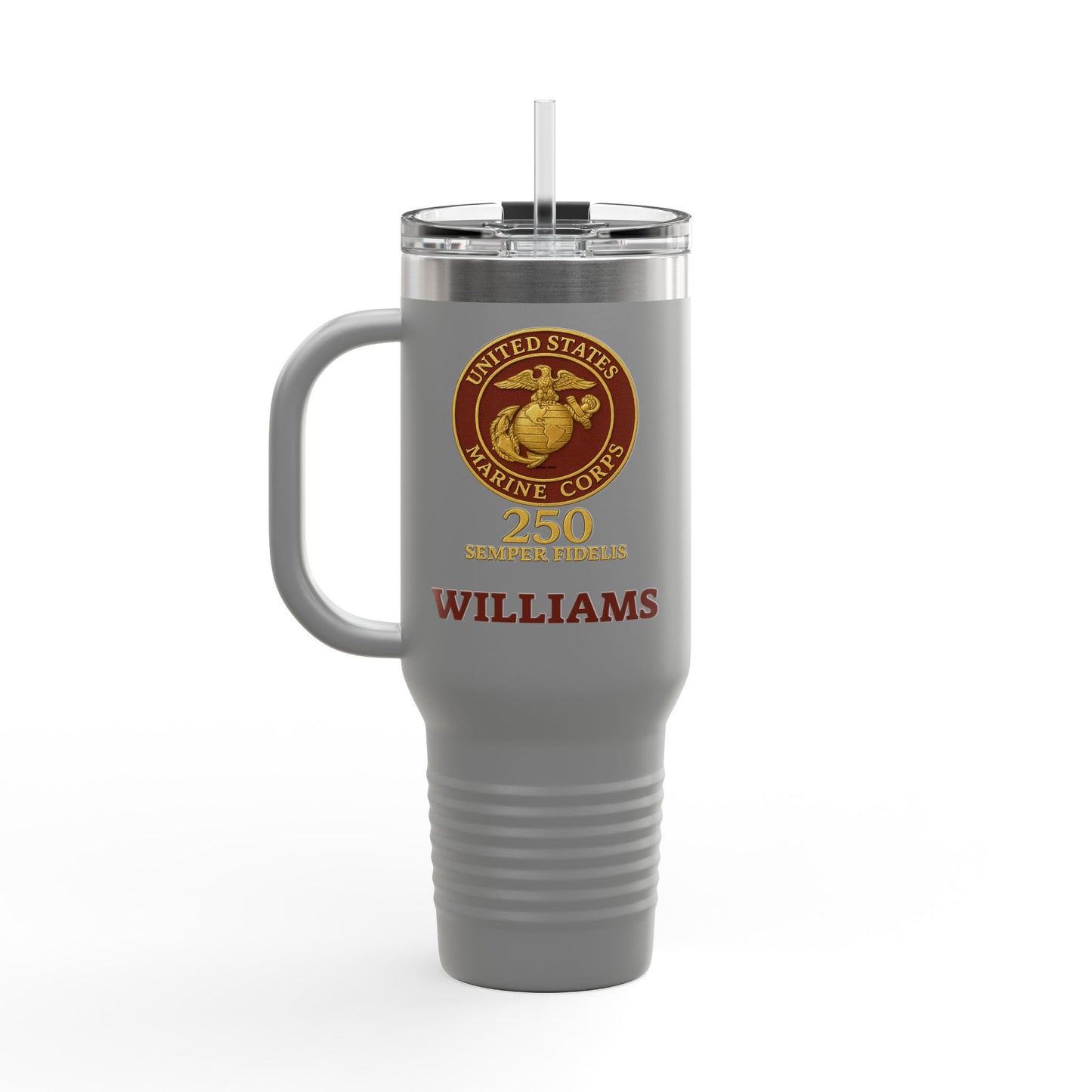 Customizable 40oz Insulated Travel Mug - United States Marine Corps Semper Fidelis Design (Emblem Has Deep Red Background)