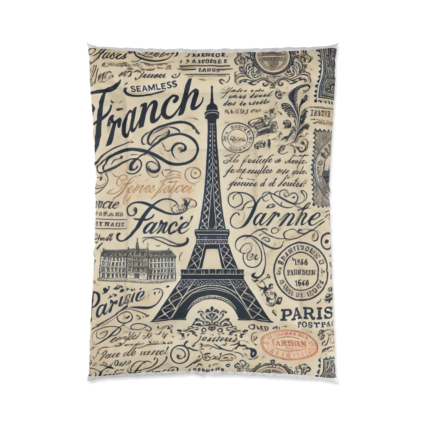 French Typography Eiffel Tower Comforter