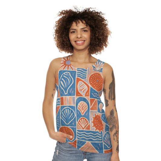 Colorful Ocean-Inspired Unisex Tank Top | Relaxed Summer Wear, Beach Day Outfit, Soft AOP Print, Perfect for Vacations