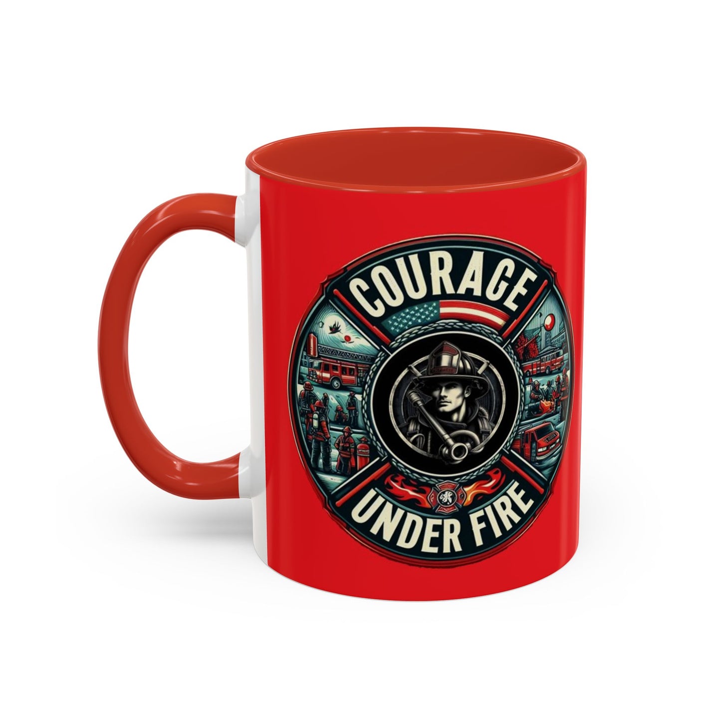 Courage Under Fire - Hook and Ladder 11oz Red Accent Coffee Mug