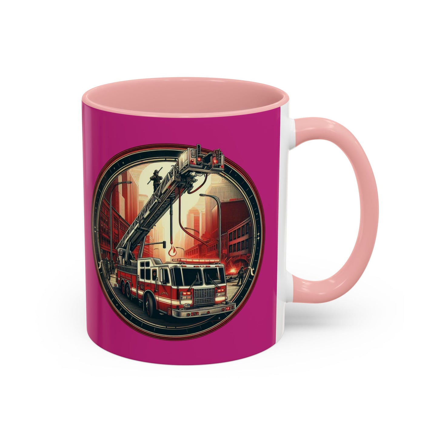 Courage Under Fire - Fire Chief - Hook and Ladder - Pink/White Accent Coffee Mug, 11oz