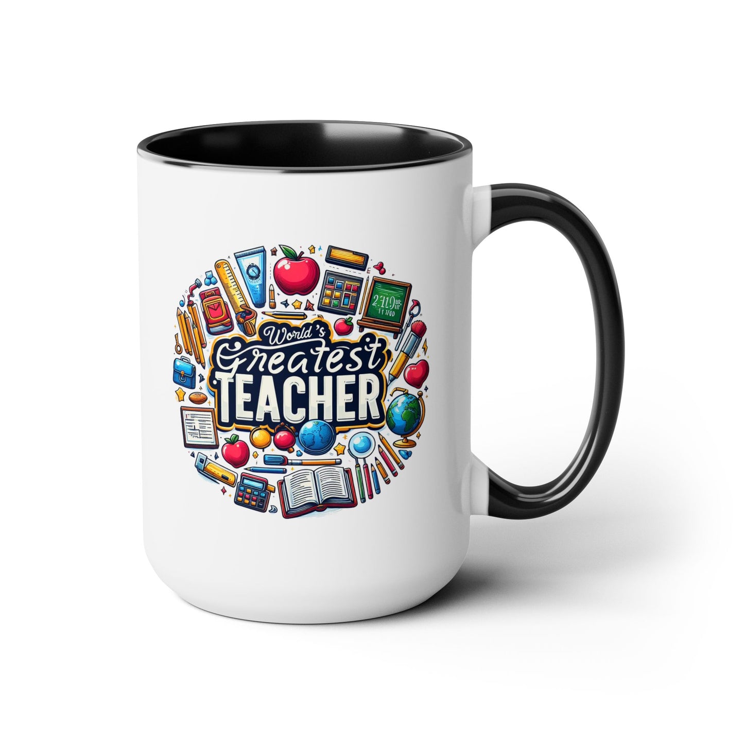 World's Greatest Teacher - Two-Tone Coffee Mugs, 15oz, (RightG2)