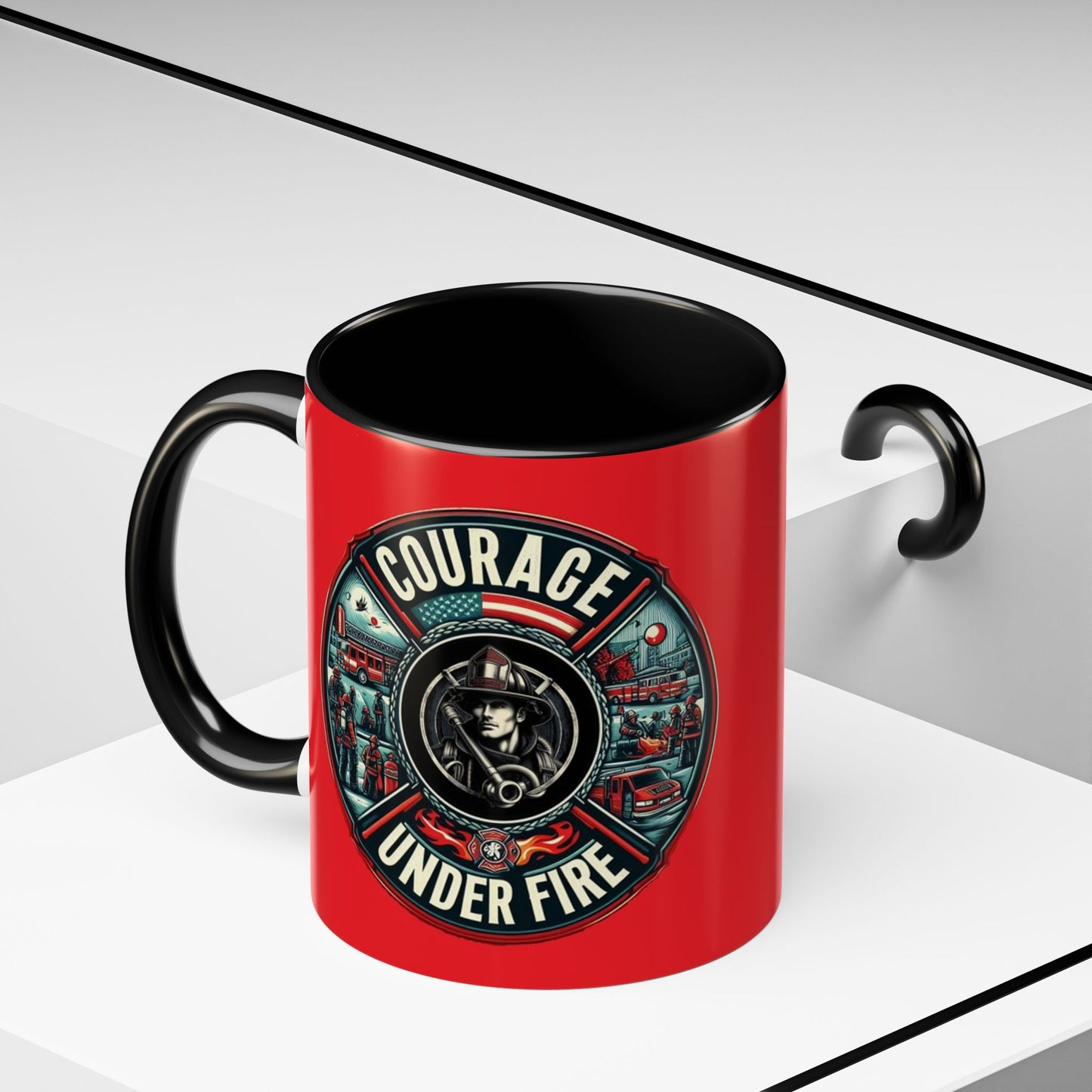 Courage Under Fire - Hook and Ladder 11oz Red Accent Coffee Mug