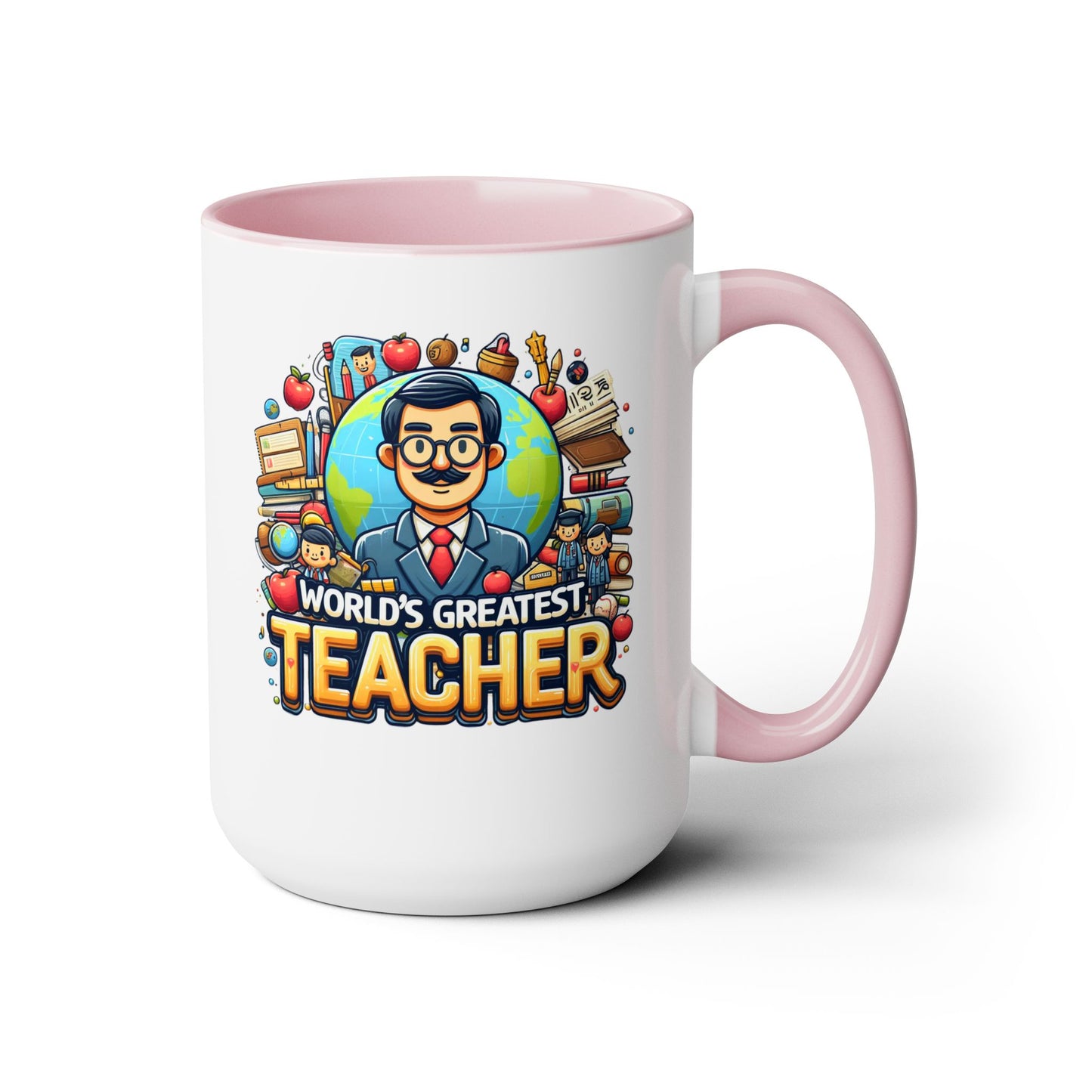World's Greatest Teacher - Two-Tone Coffee Mugs, 15oz, (RightG1)