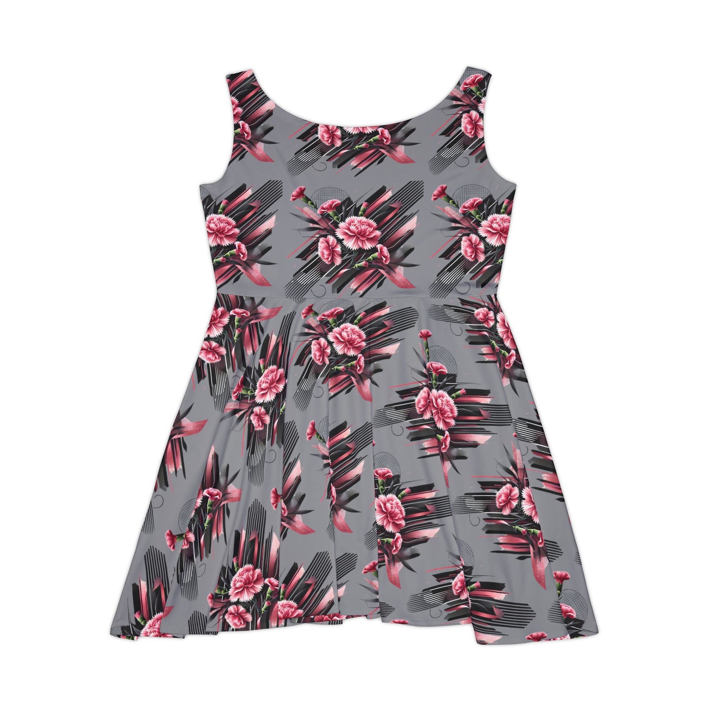 Pink Carnations On Grey Skater Dress