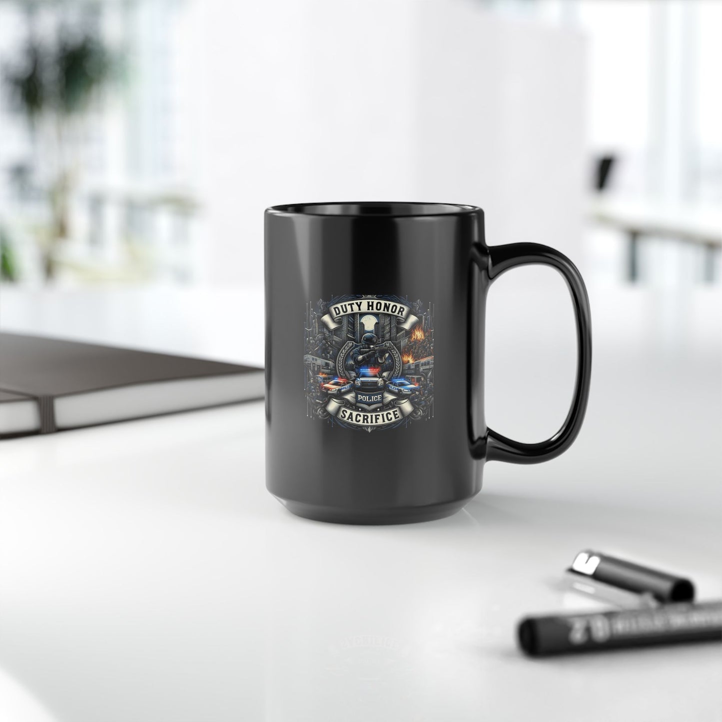 Duty, Honor, Sacrifice - Police -2 Sided 15oz Black Mug