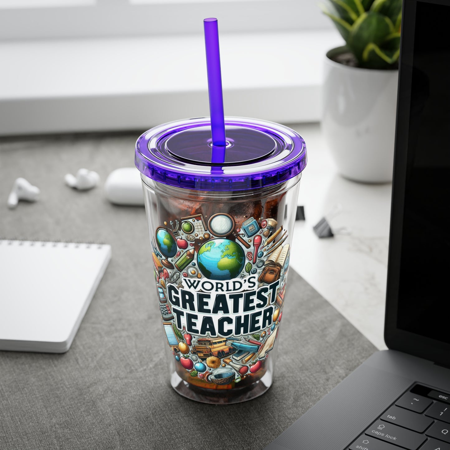 World's Greatest Teacher - Sunsplash Tumbler with Straw, 16oz (G3)