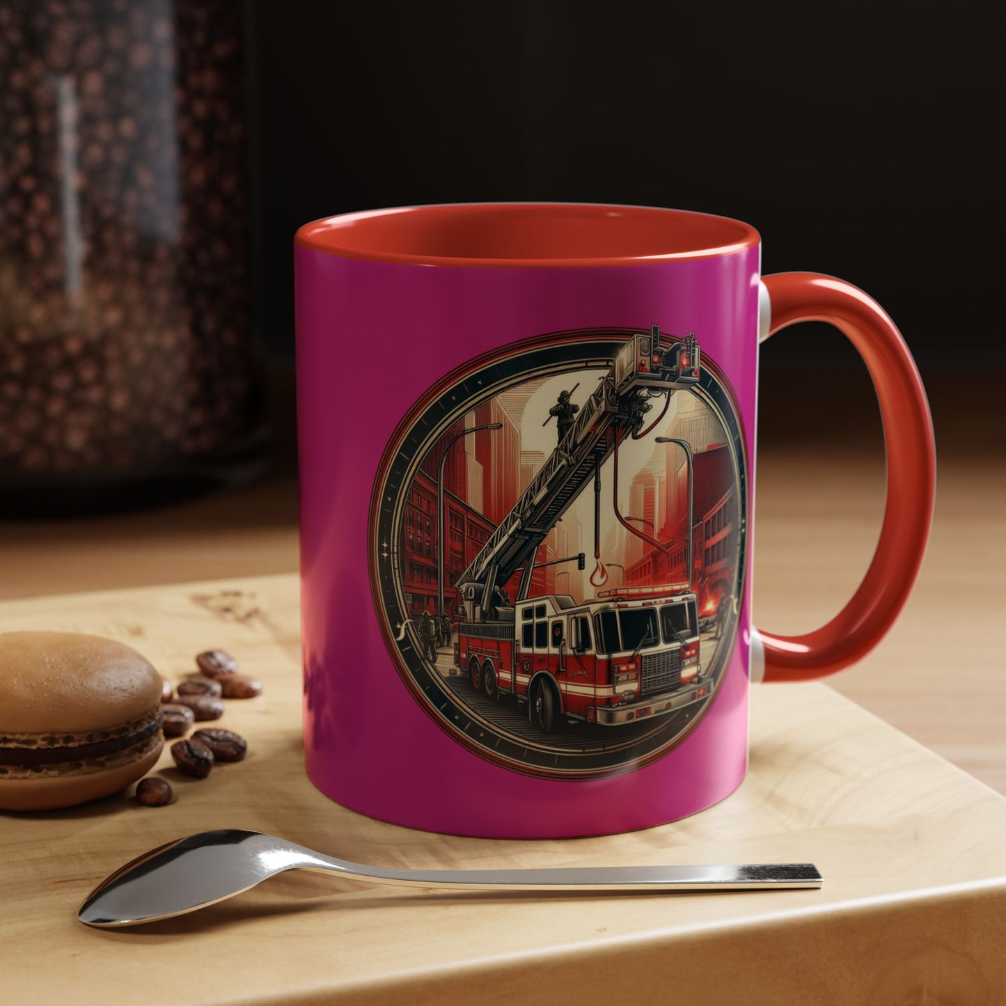 Courage Under Fire - Fire Chief - Hook and Ladder - Pink/White Accent Coffee Mug, 11oz