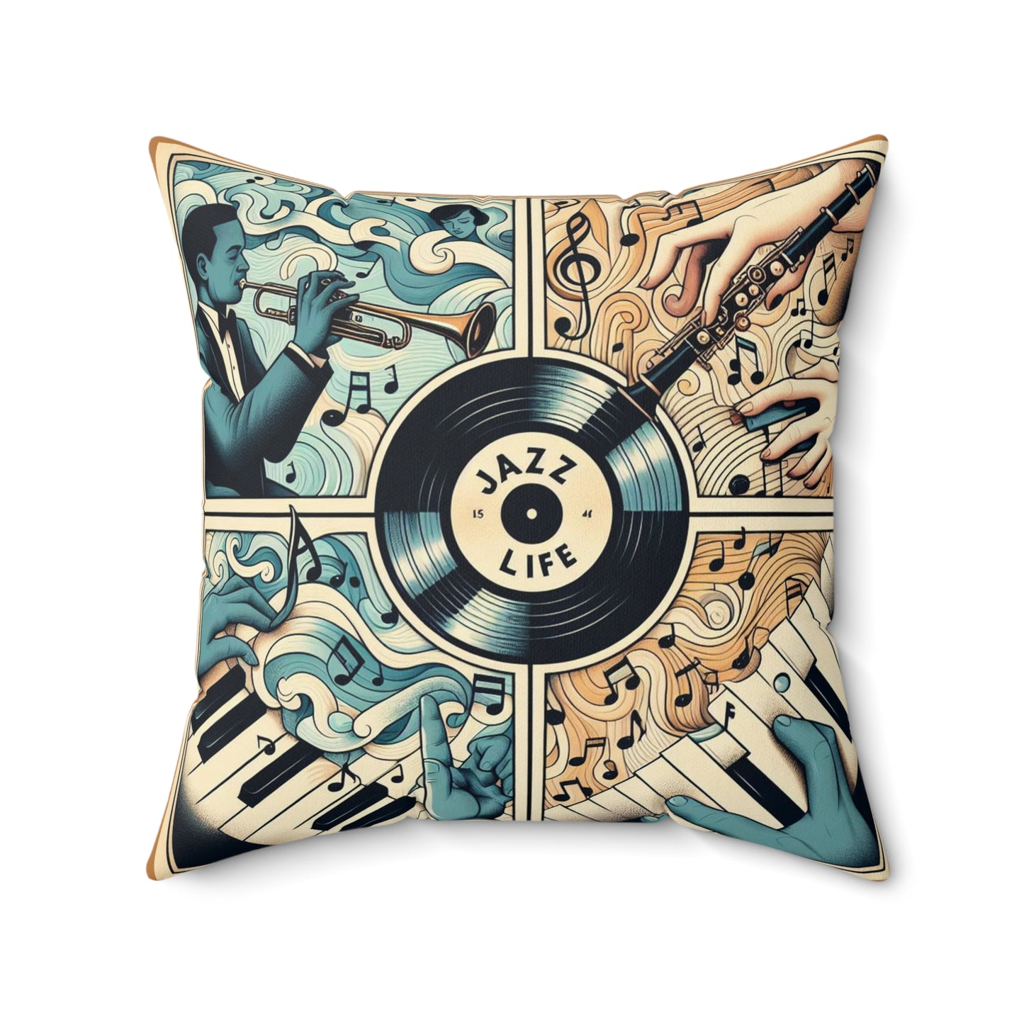 Jazz Is Life - 2 Sided Album Print - Reversible - Spun Polyester Square Pillow
