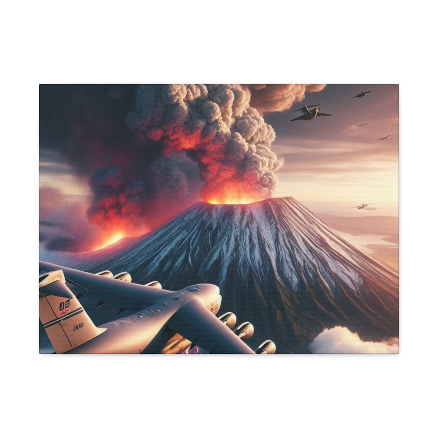 Airlift Aircraft Over Hawaiian Volcano on Stretched Canvas