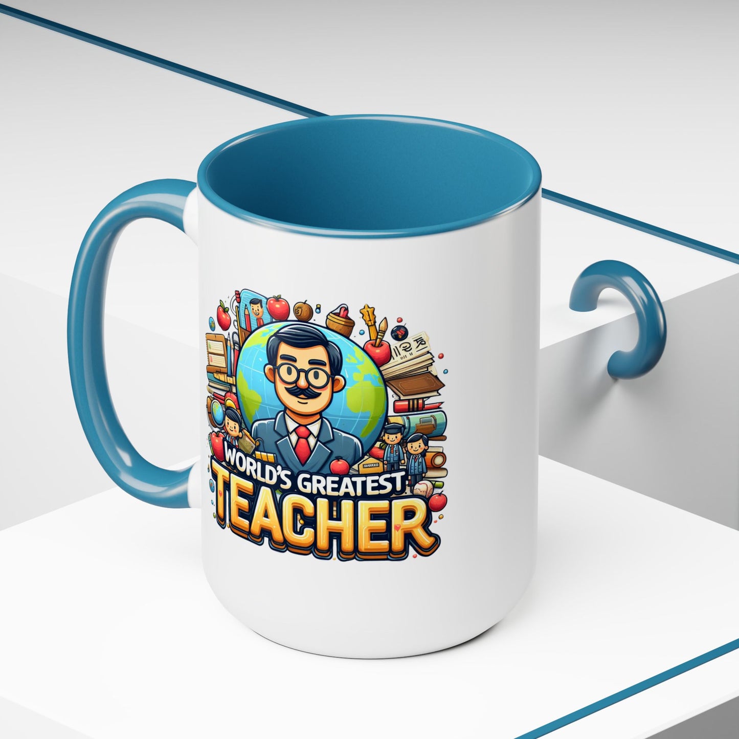 World's Greatest Teacher - Two-Tone Coffee Mugs, 15oz, (LeftG1)