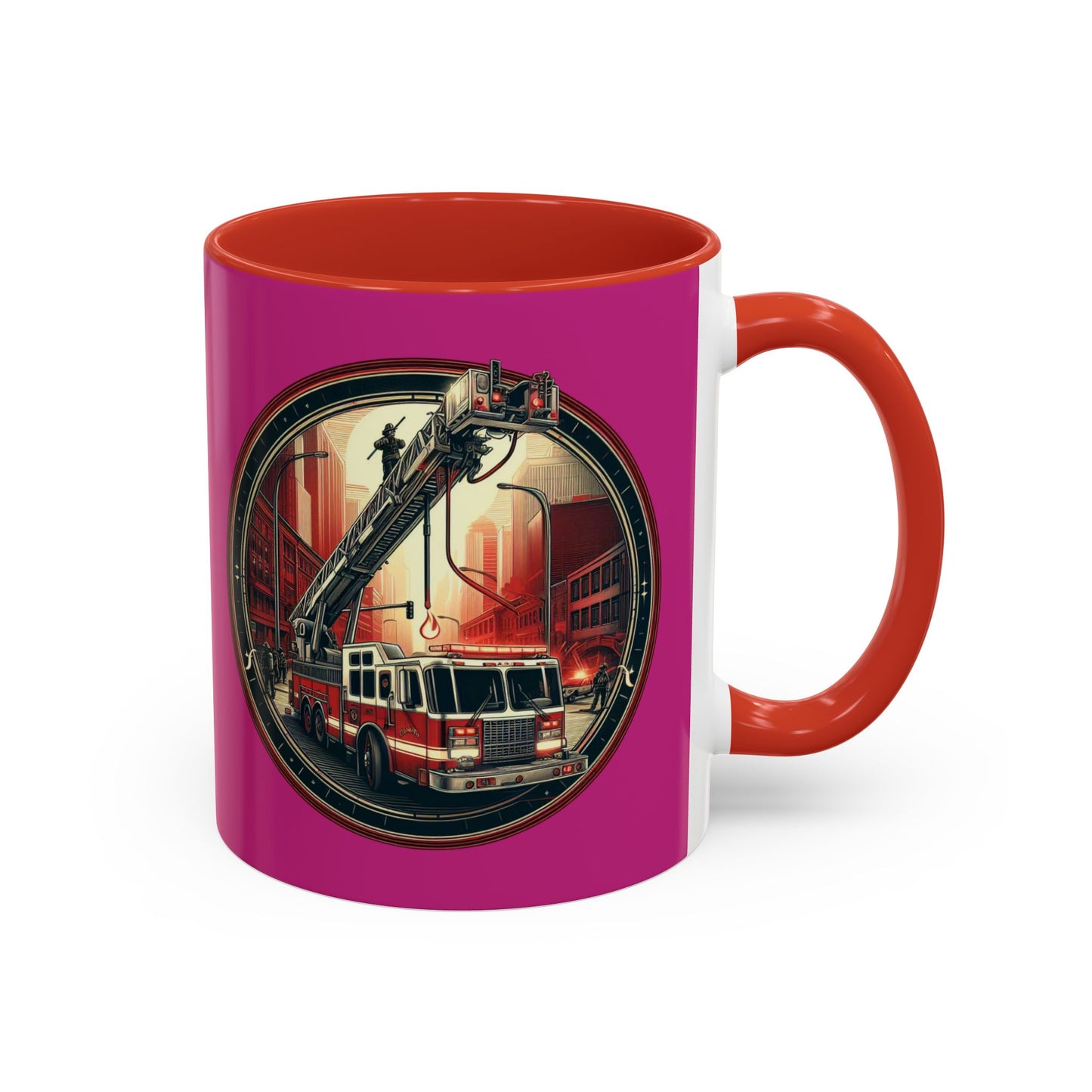 Courage Under Fire - Fire Chief - Hook and Ladder - Pink/White Accent Coffee Mug, 11oz