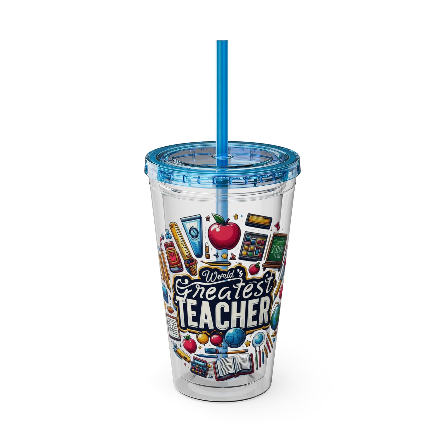 World's Greatest Teacher - Sunsplash Tumbler with Straw, 16oz (G2)