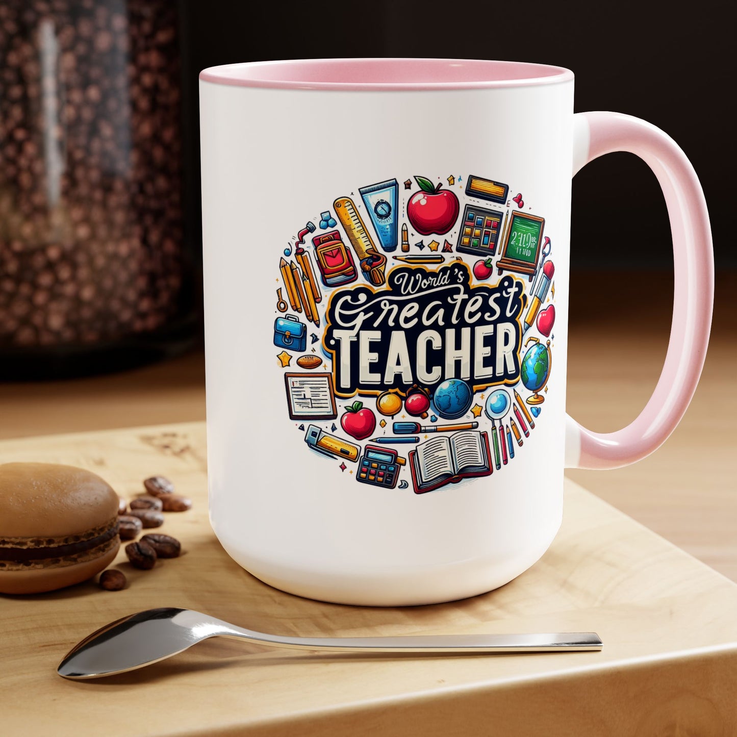 World's Greatest Teacher - Two-Tone Coffee Mugs, 15oz, (RightG2)
