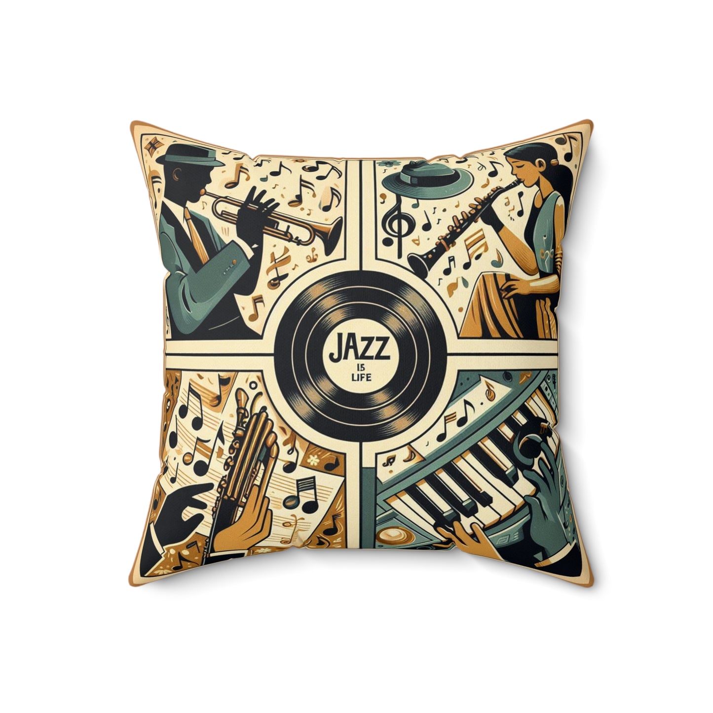 Jazz Is Life - 2 Sided Album Print - Reversible - Spun Polyester Square Pillow