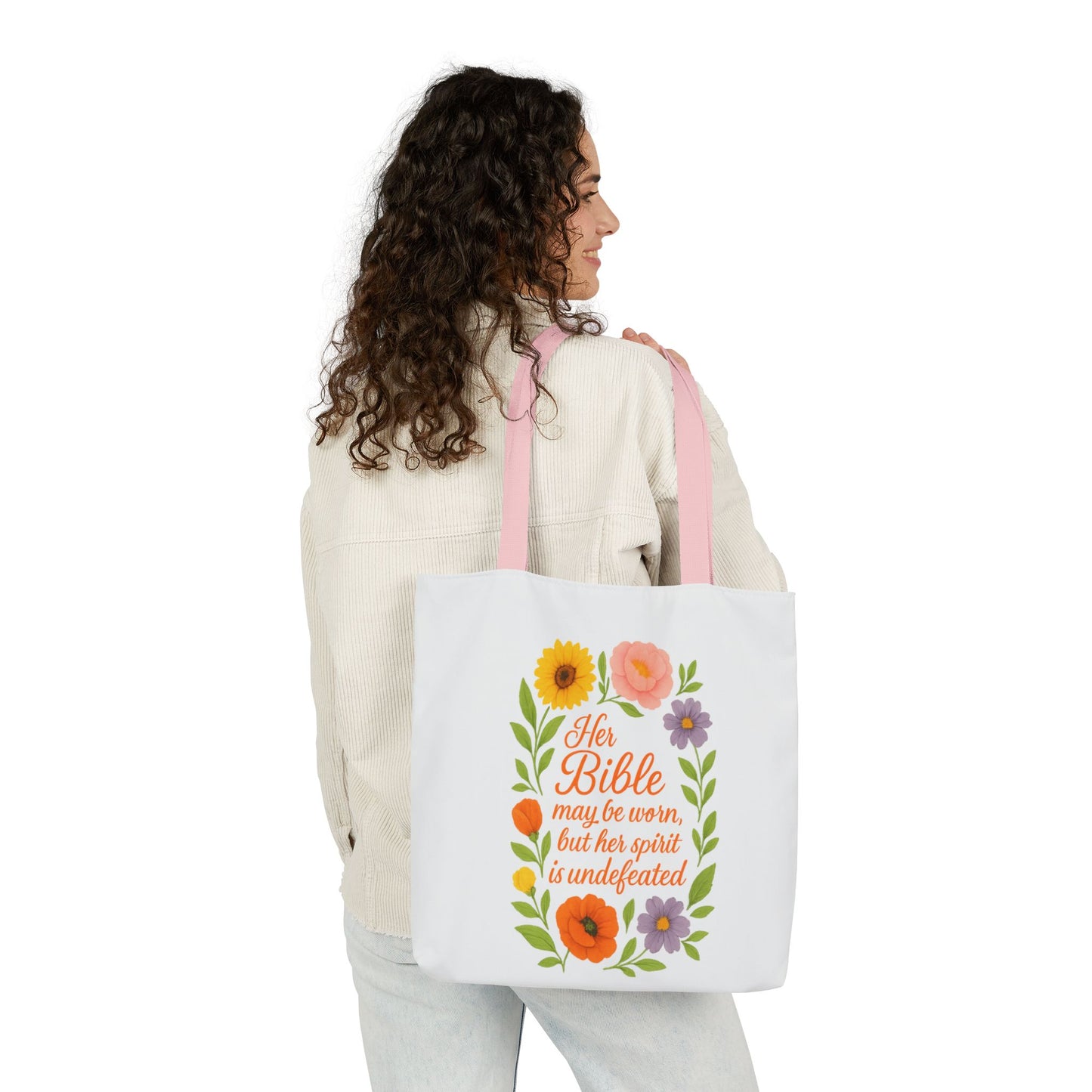 Inspirational Floral Canvas Tote Bag with 5-Color Straps