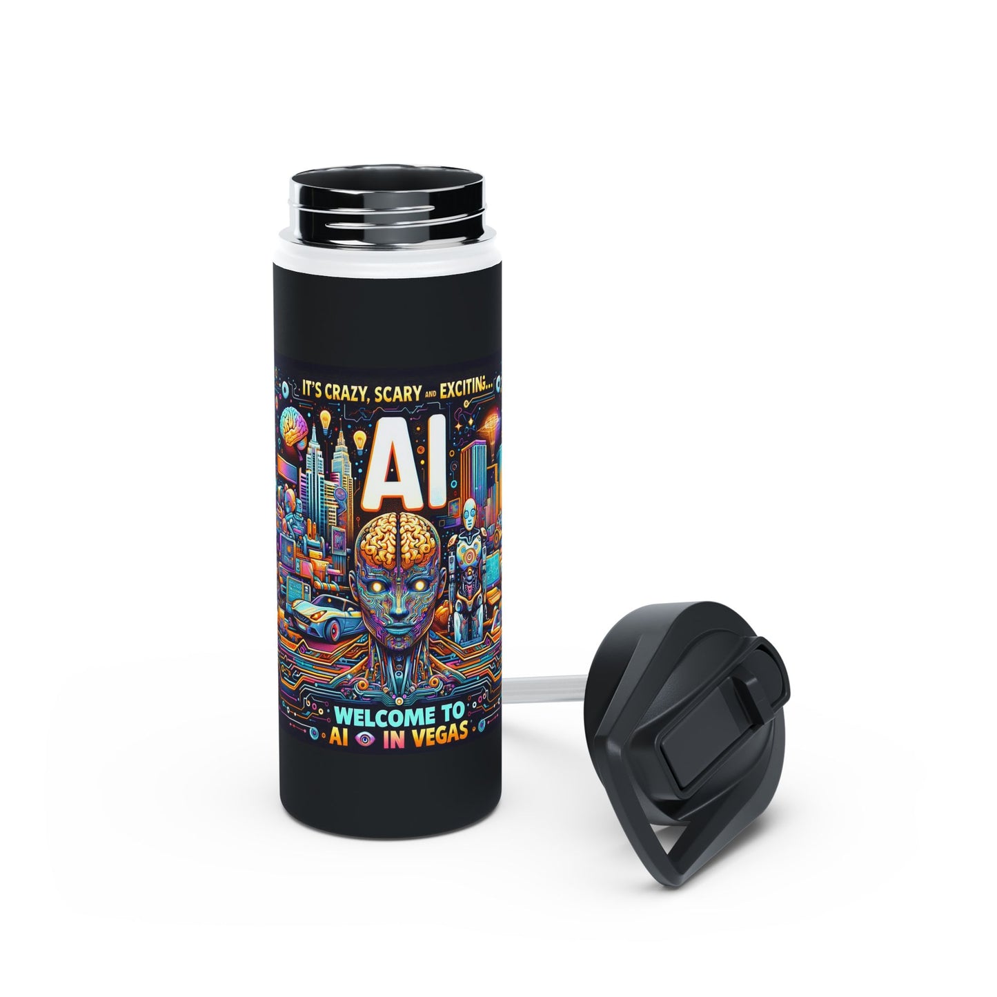 Welcome To AI In Vegas - Stainless Steel Water Bottle, Standard Lid