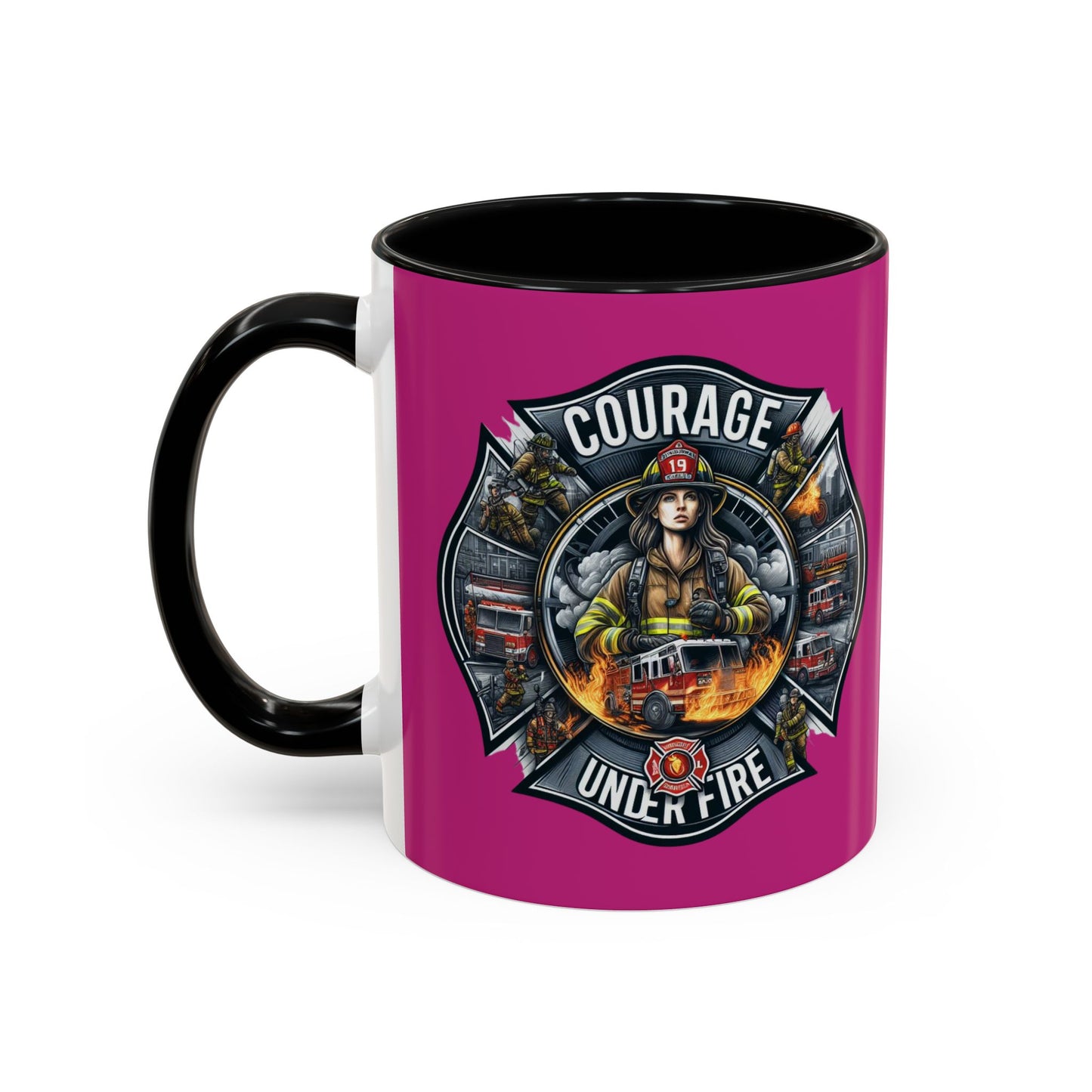 Courage Under Fire - Fire Chief - Hook and Ladder - Pink/White Accent Coffee Mug, 11oz