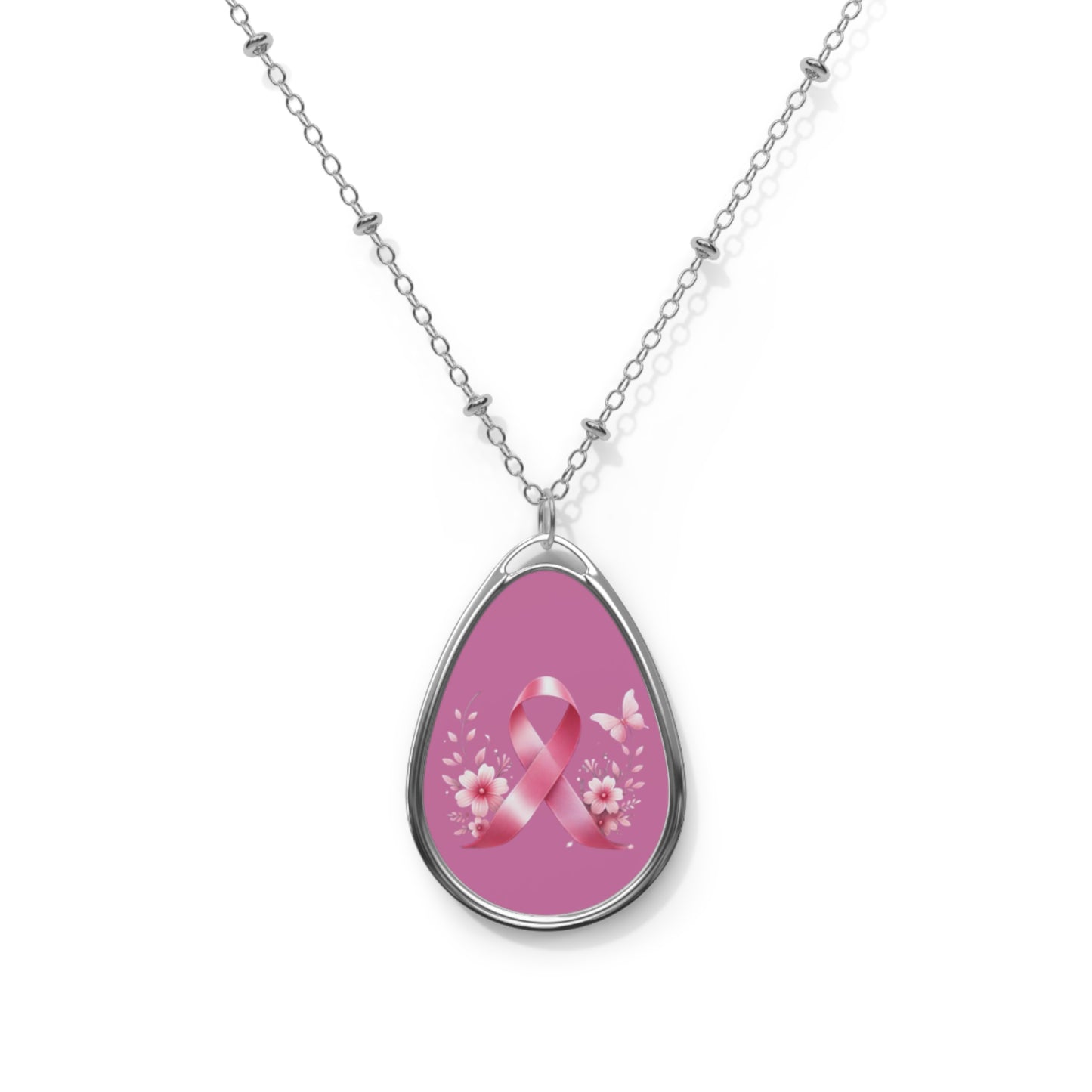 Breast Cancer Awareness Oval Necklace