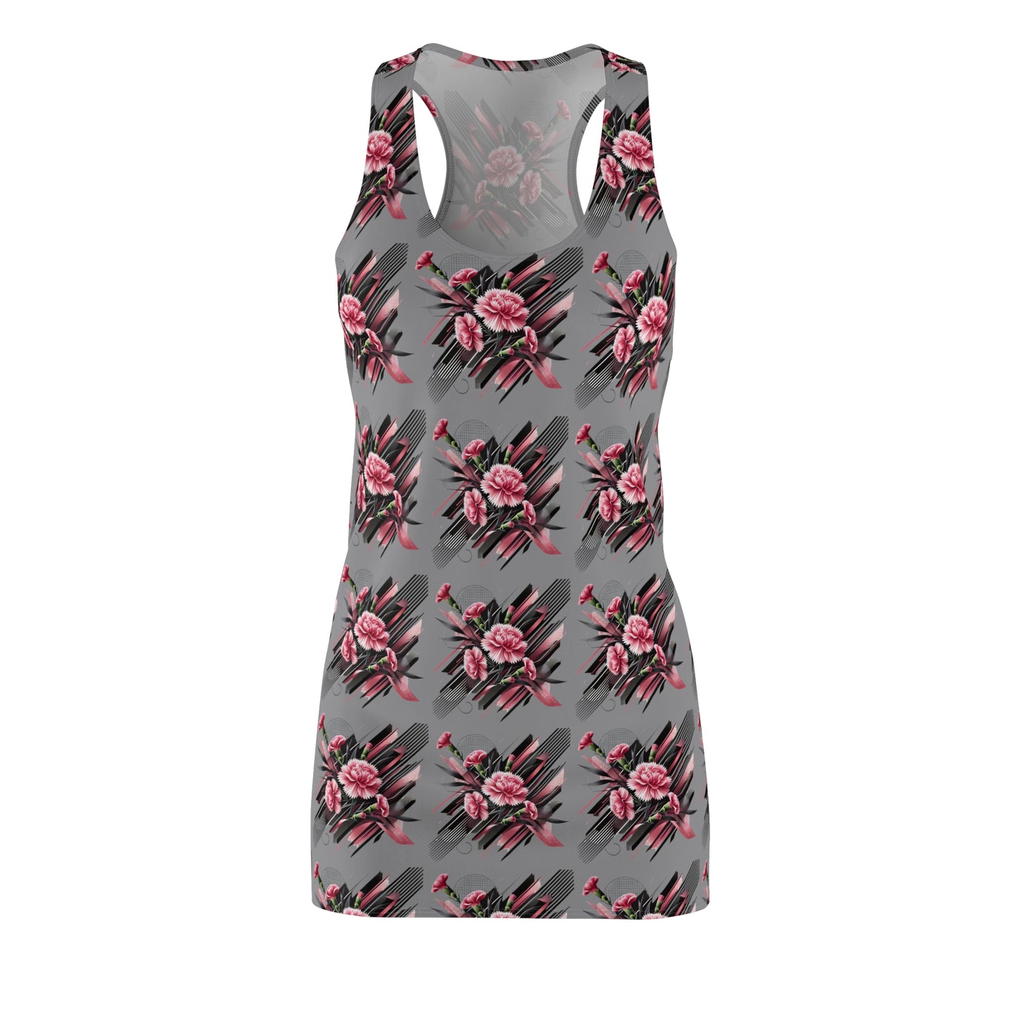 Pink Carnations On Grey Racerback Dress