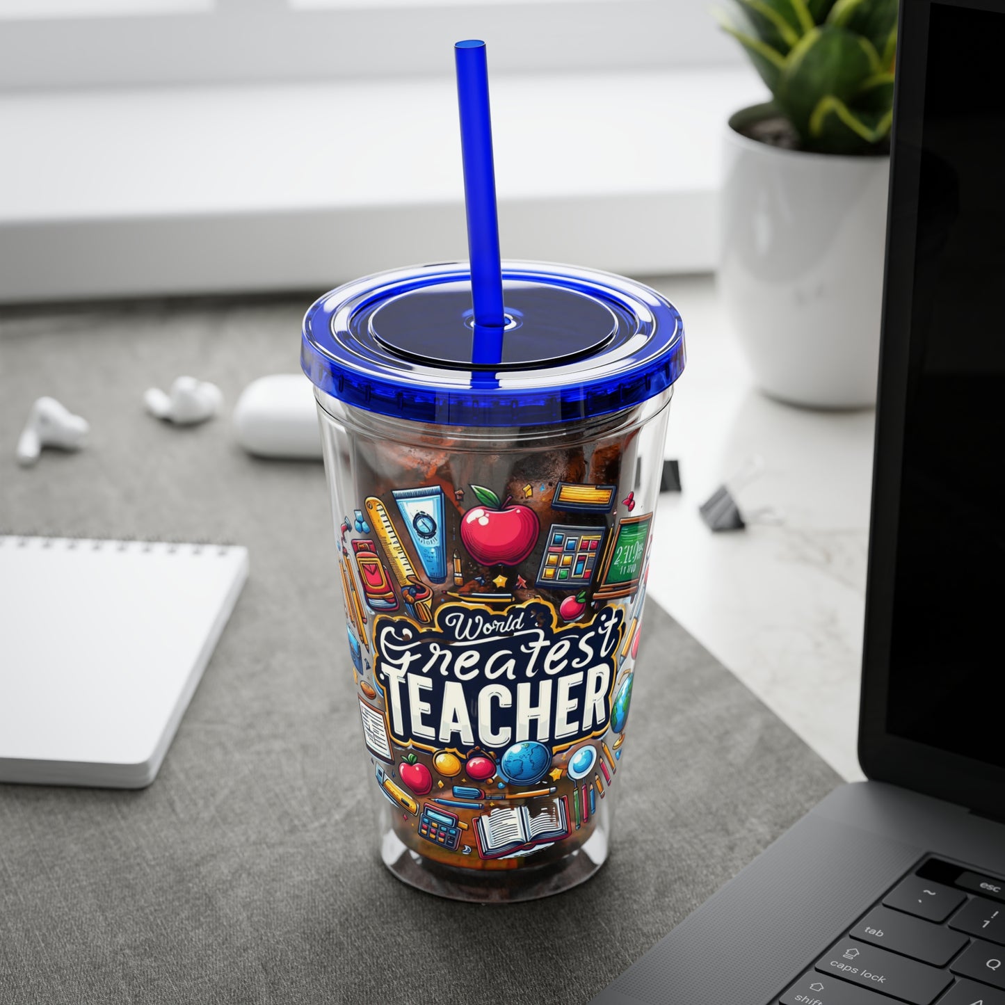 World's Greatest Teacher - Sunsplash Tumbler with Straw, 16oz (G2)