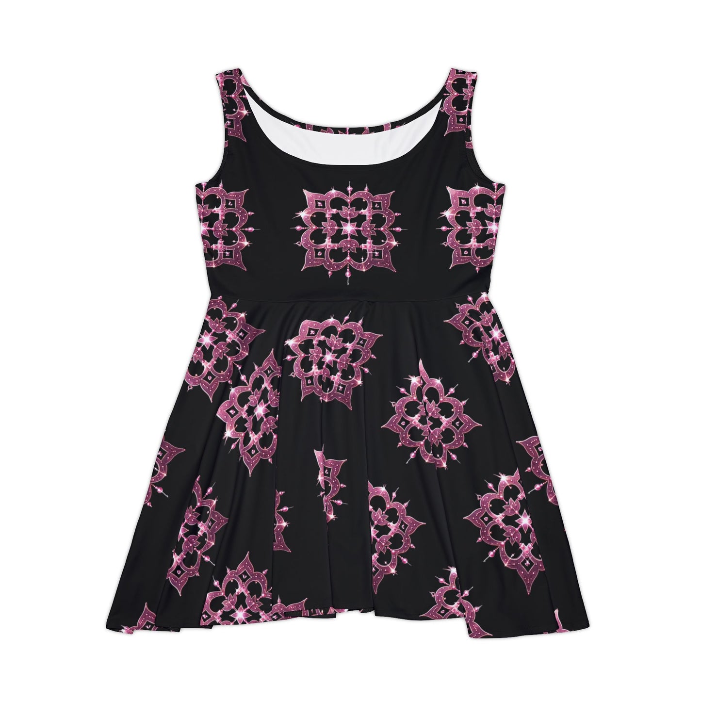 Dazzling Pink Quatrefoil on Black Sleeveless Skater Dress