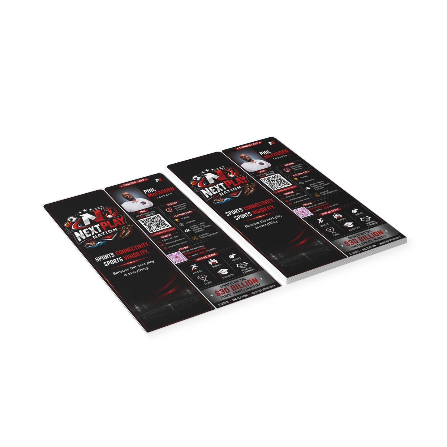 NextPlay Nation Logo Business Cards — Black Sports Branded Cards (Personalized)