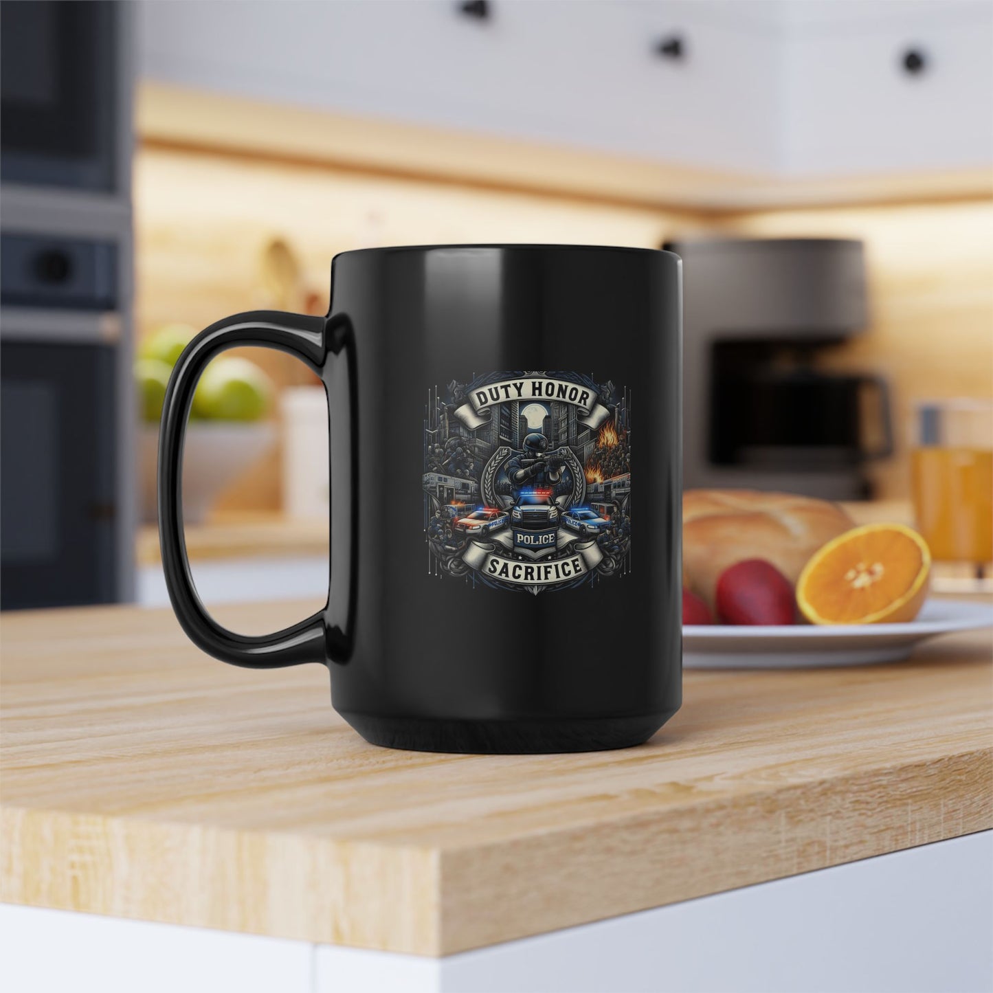 Duty, Honor, Sacrifice - Police -2 Sided 15oz Black Mug