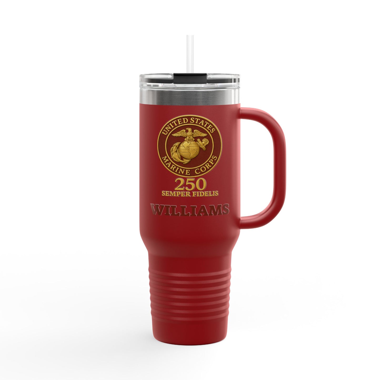 Customizable 40oz Insulated Travel Mug - United States Marine Corps Semper Fidelis Design (Emblem Has Deep Red Background)