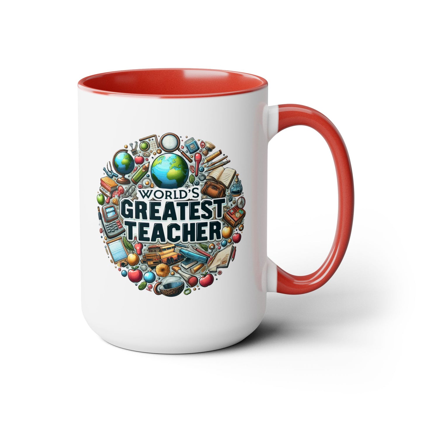 World's Greatest Teacher - Two-Tone Coffee Mugs, 15oz, (RightG3)