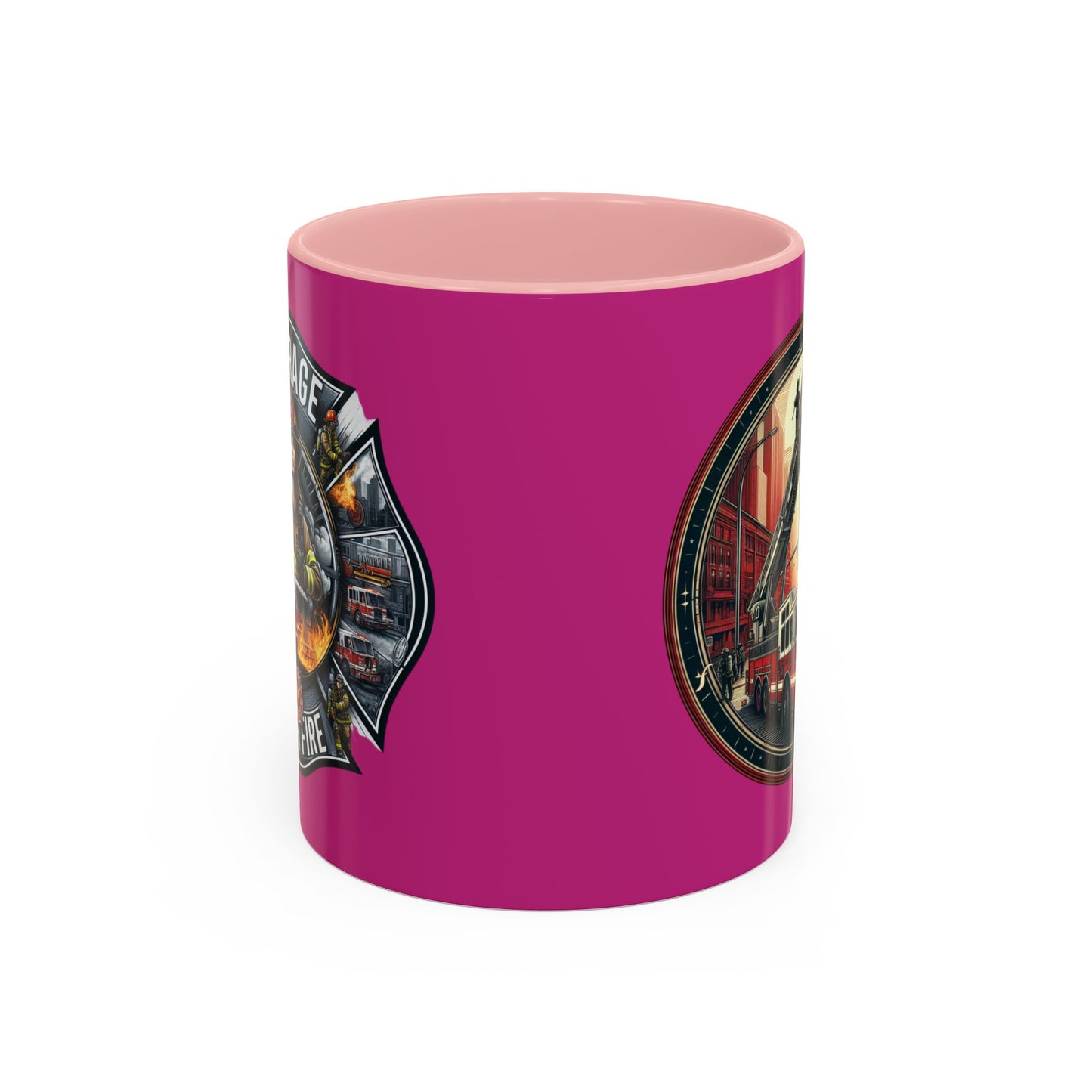 Courage Under Fire - Fire Chief - Hook and Ladder - Pink/White Accent Coffee Mug, 11oz