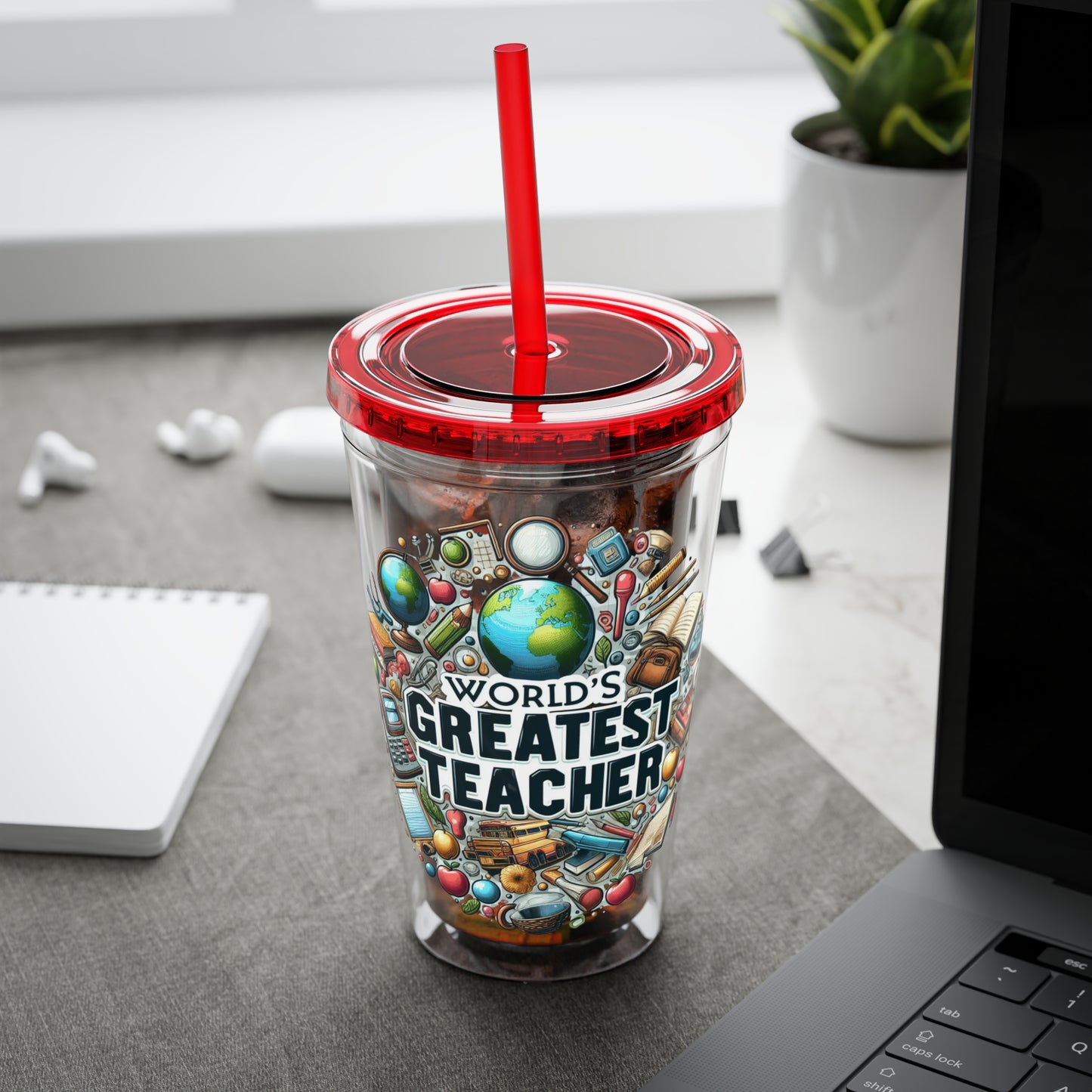World's Greatest Teacher - Sunsplash Tumbler with Straw, 16oz (G3)