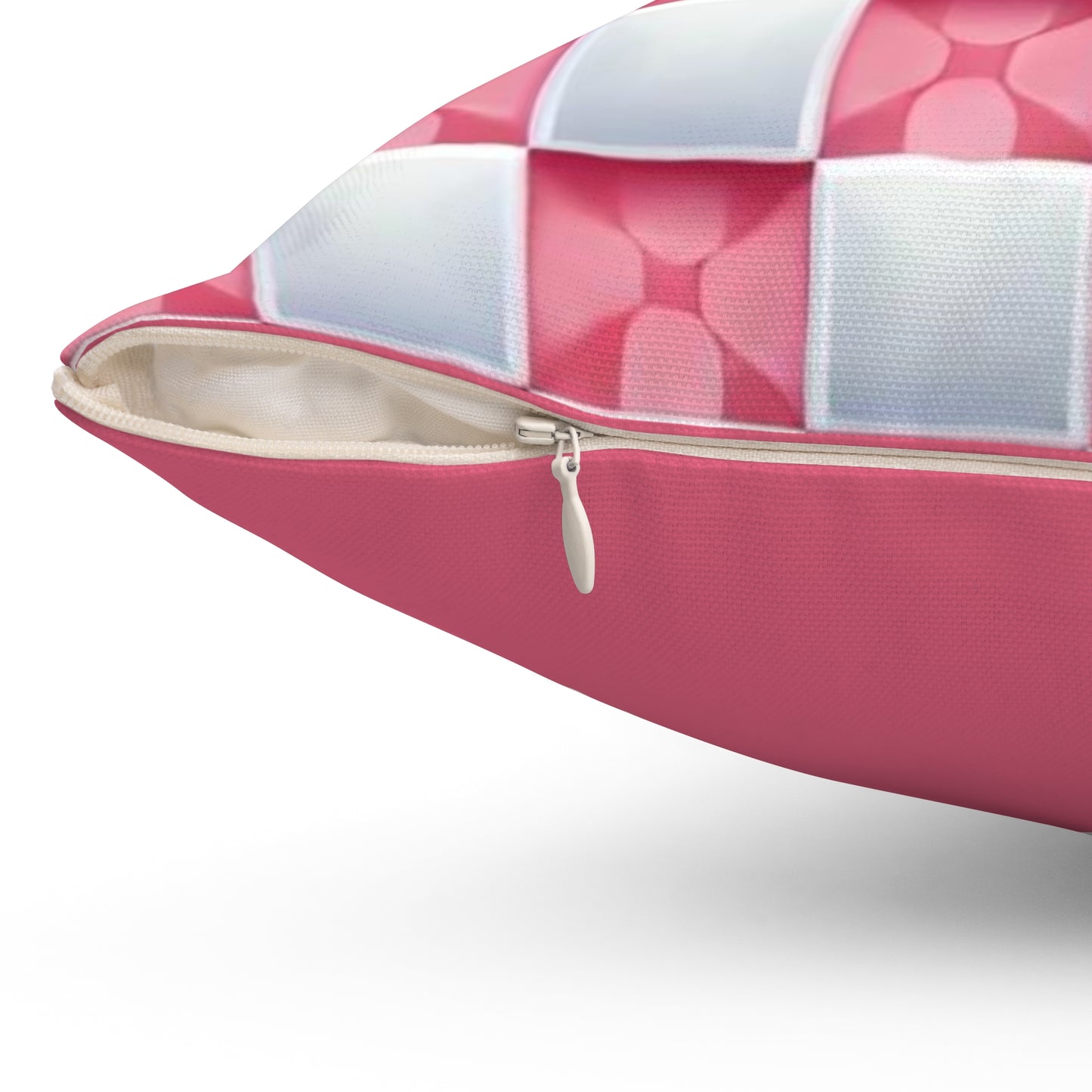 Rose Pink and White Spun Polyester Square Pillow