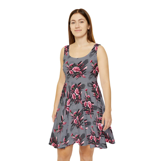 Pink Carnations On Grey Skater Dress