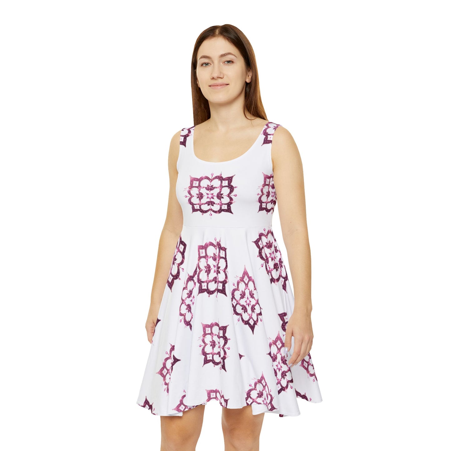 Pink Quatrefoil on White Skater Dress