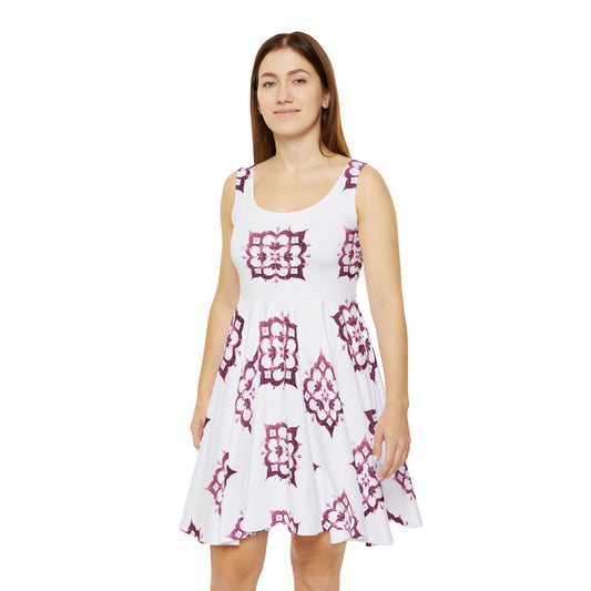 Pink Quatrefoil on White Skater Dress