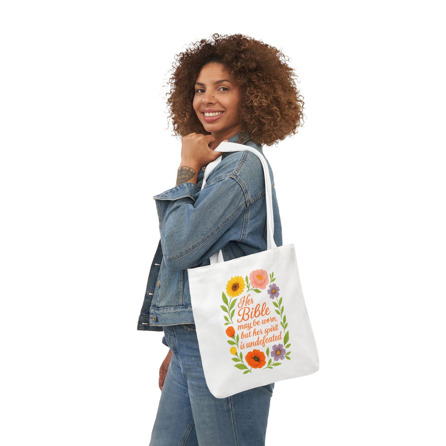 Inspirational Floral Canvas Tote Bag with 5-Color Straps