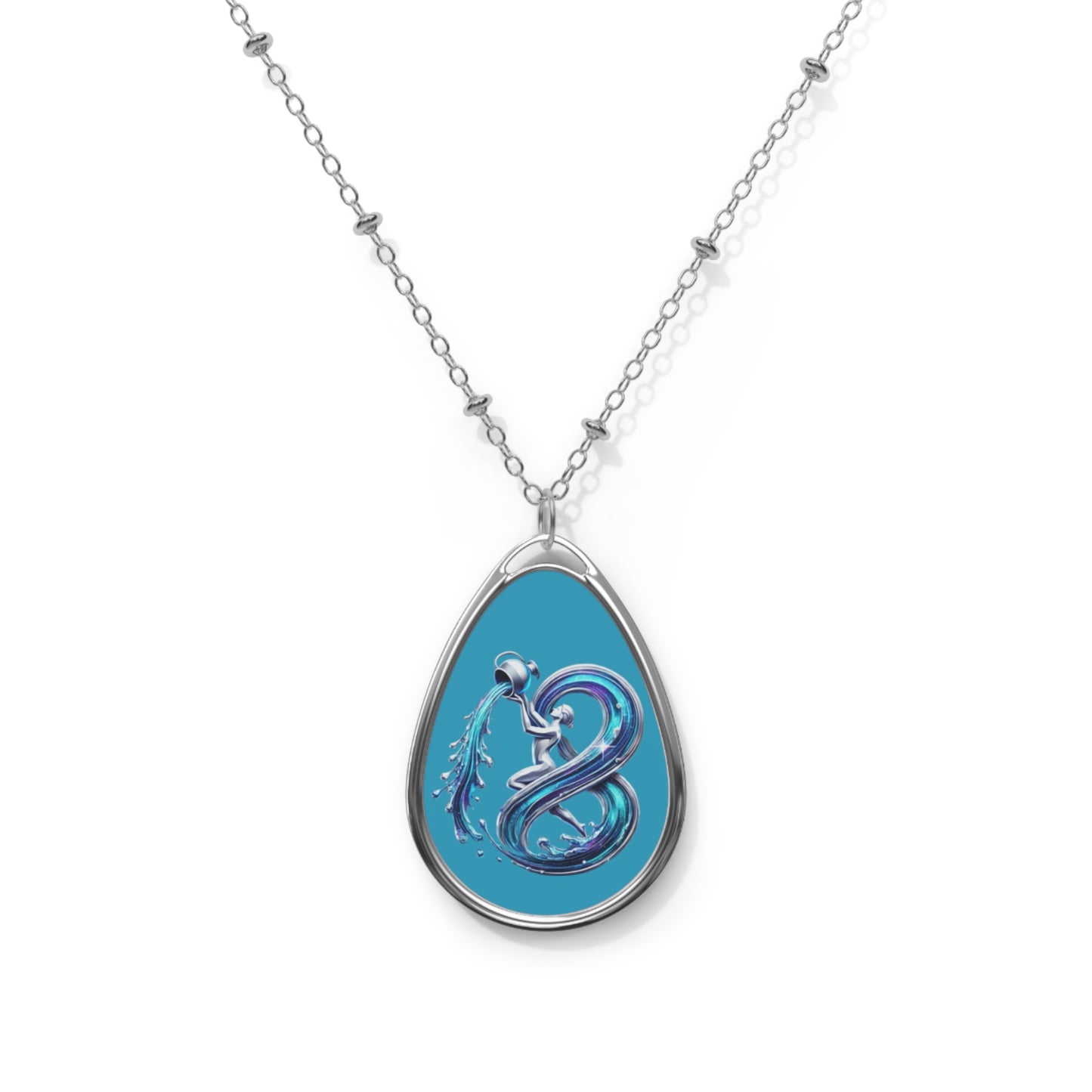 Aquarius Zodiac Oval Necklace